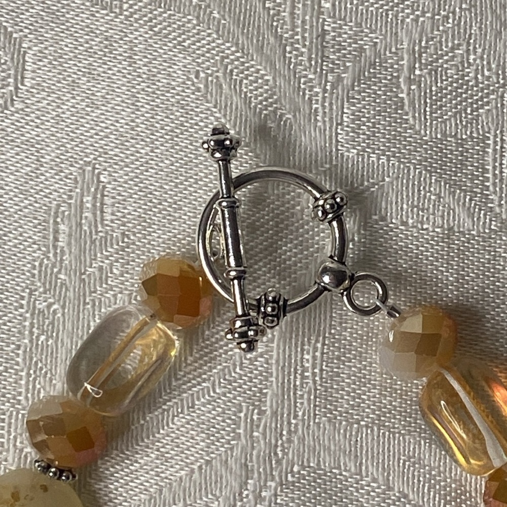 Handcrafted Citrine, Glass, and Crystal Bracelet Sz 8 - Picture 2 of 4